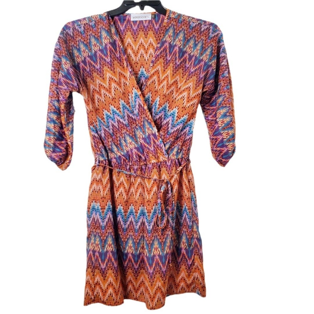Veronica M Women's Surplice Mini Dress Made In USA Elbow Length Sleeves Size XS
